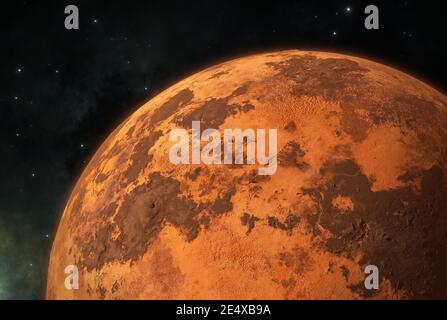 Pianeta rosso Marte. Superficie marziana asciutta e fredda. rendering 3d Foto Stock