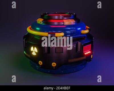 Rendering 3D del contenitore di materiale radioattivo sci-fi Foto Stock