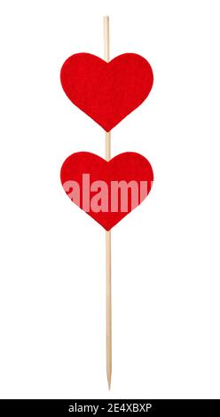 Bastone con i cuori rossi isolati su bianco Foto Stock