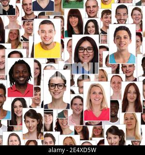 Gruppo di giovani multirazziali sorridenti felici gente ritratto diversità quadrato ritratti di collage di sfondo Foto Stock