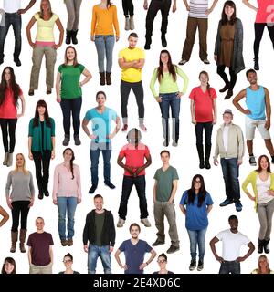 Gruppo di giovani sfondo sorridente felice multiculturale multietnico quadrato isolato su sfondo bianco Foto Stock