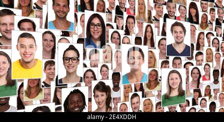 Gente gruppo di sfondo multirazziale giovane sorridente felice volti banner ritratti diversity Foto Stock