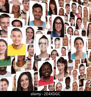 Gente sfondo gruppo di multirazziale giovani sorridenti facce felici quadrato ritratti diversity Foto Stock