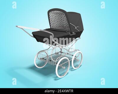 Rendering 3D nero con portabagagli su sfondo blu con ombra Foto Stock