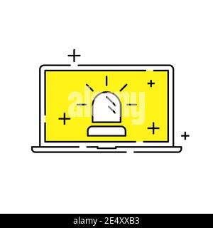 Icona di avvertenza del computer portatile. Simbolo di pericolo del computer portatile. Minaccia per la sicurezza. Illustrazione vettoriale Illustrazione Vettoriale