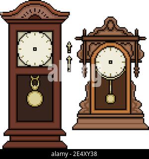 pixel art set isolato orologio antico Illustrazione Vettoriale