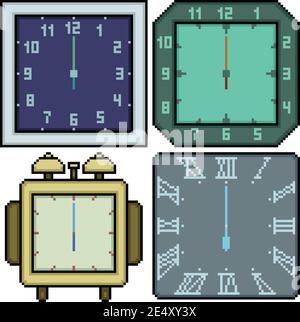 pixel art set design rettangolare isolato dell'orologio Illustrazione Vettoriale