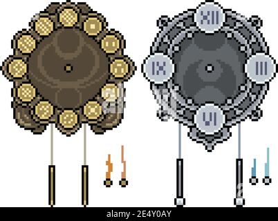 pixel art set isolato orologio fantasy Illustrazione Vettoriale