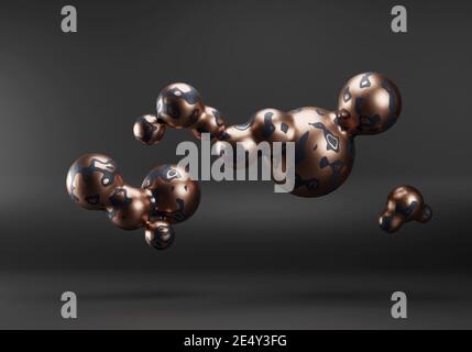 oro e nero liquido metaball sfondo astratto. rendering 3d in stile moderno contemporaneo. rendering a caduta di metà secolo Foto Stock