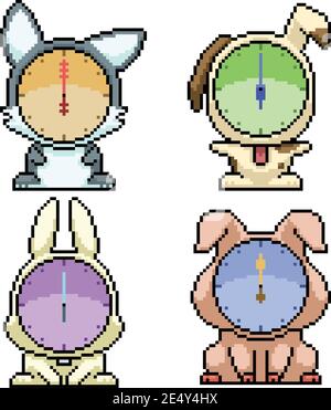 pixel art set isolato orologio animale Illustrazione Vettoriale