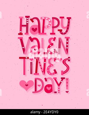 Buon San Valentino vettore divertente cartoon lettering Illustrazione Vettoriale