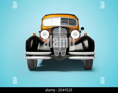 rendering 3d di auto retro arancione su sfondo blu con ombra Foto Stock