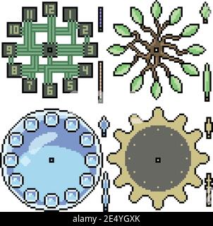 pixel art set isolato fantasia orologio design Illustrazione Vettoriale