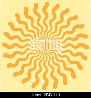 Sole con raggi ondulati, un simbolo bel tempo e buon umore, vettore giallo sole con raggi ondulati Illustrazione Vettoriale