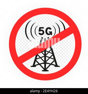 simbolo del segnale di divieto di 5 g. Illustrazione Vettoriale