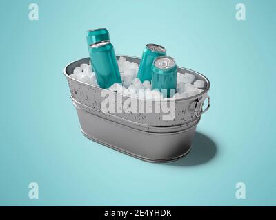 Ghiaccio chill drink in ferro può 3d rendering su blu sfondo con ombra Foto Stock