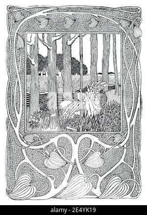 Illustrazione di linea da Songs of Love and Death, dell'artista scozzese William Brown MacDougall, nel 1897 The Studio An Illustrated Magazine of fine and AP Foto Stock