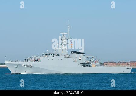 La nave di pattuglia BNS Araguari (P122) della Marina brasiliana nel Solent, Regno Unito, il 1 agosto 2013. Foto Stock