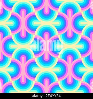 Motivo a strisce arcobaleno Unicorn. Illustrazione arcobaleno color pastello al neon. Sfondo vettoriale senza giunture. Modello di scala della sirena. Backgro astratto a onda geometrica Illustrazione Vettoriale