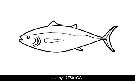 Vettore isolato Illustrazione di un pesce. Illustrazione o icona dei pesci in bianco e nero Illustrazione Vettoriale