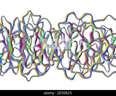 Astratto linee aggrovigliate curve multicolore, illustrazione 3d Foto Stock