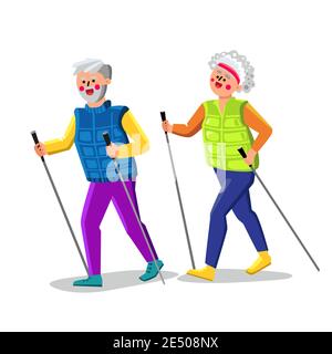 Nordic Walking esercizio di Senior Couple Vector Illustration Illustrazione Vettoriale