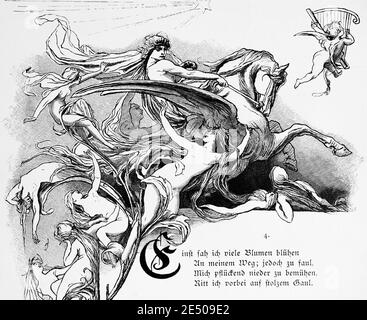 Illustrazione di Heine´s poema ironico 'Zum Lazarus', sogni cattivi sulla morte, scrittore e poeta tedesco Heinrich Heine, collezione di poemi Romancero, 1880 Foto Stock
