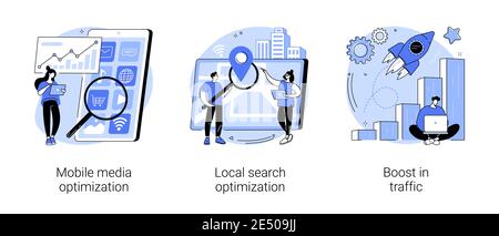 SEO strategia astratta concetto di illustrazioni vettoriali. Illustrazione Vettoriale