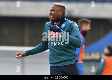 Verona, Italia. 24 gennaio 2021. Victor Osimhen (Napoli) durante Hellas Verona vs SSC Napoli, serie calcistica italiana A match a Verona, Italia, Gennaio 24 2021 Credit: Independent Photo Agency/Alamy Live News Foto Stock