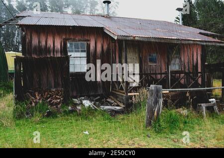 Edifici abbandonati in Humuula Sheep Station sulle pendici del Mauna Kea Hawaii, Big Island USA Foto Stock