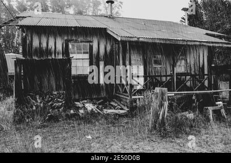 Edifici abbandonati in Humuula Sheep Station sulle pendici del Mauna Kea Hawaii, Big Island USA Foto Stock