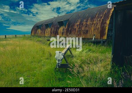 Edifici abbandonati in Humuula Sheep Station sulle pendici del Mauna Kea Hawaii, Big Island USA Foto Stock