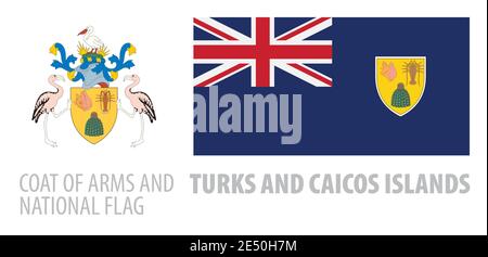 Insieme vettoriale dello stemma e della bandiera nazionale Delle Isole Turks e Caicos Illustrazione Vettoriale