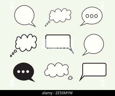 Set di bolle vocali su sfondo bianco. Illustrazione Vettoriale