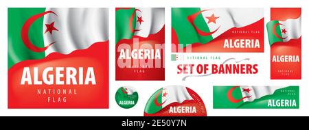 Serie vettoriale di striscioni con la bandiera nazionale del Algeria Illustrazione Vettoriale