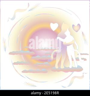 Gatti amore clip art. Gatti abbracciare nelle nuvole a sfondo tramonto Foto Stock
