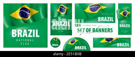 Serie vettoriale di striscioni con la bandiera nazionale del Brasile Illustrazione Vettoriale