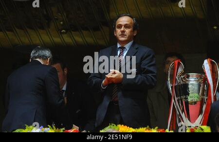 Michel Platini, presidente della UEFA durante la partita finale di calcio della UEFA Champions League, Manchester United vs Chelsea allo stadio Luzhniki di Mosca, Russia, il 21 maggio 2008. La partita si è conclusa con un pareggio di 1-1 e Manchester United sconfigge 6-5, Chelsea nel tiraggio di penalità. Foto di Steeve McMay/Cameleon/ABACAPRESS.COM Foto Stock