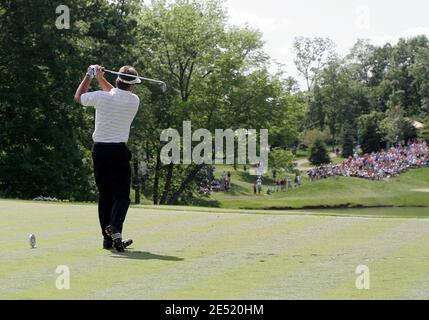 Kenny Perry in azione sulla dodicesima buca durante l'ultimo round del Memorial Tournament al Muirfield Village Golf Club di Dublino, OH, USA il 1° giugno 2008. Foto di Scott Terna/Cal Sport Media/Cameleon/ABACAPRESS.COM Foto Stock