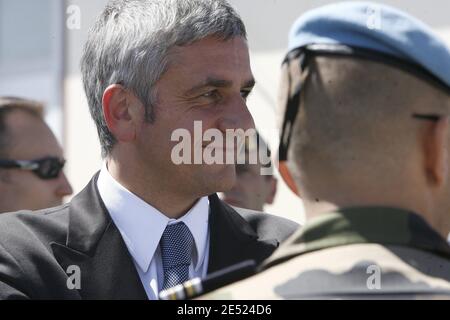 Il Ministro della Difesa francese Herve Morin visita AL FINUL in Libano meridionale il 7 giugno 2008. Foto di Alain Benainous/piscina/ABACAPRESS.COM Foto Stock