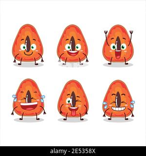 Cartoon personaggio di fetta di mamey con espressione sorriso. Illustrazione vettoriale Illustrazione Vettoriale