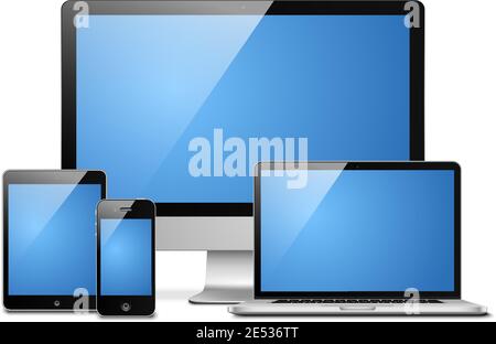 Notebook, Tablet PC desktop e mobile. Dispositivi elettronici modelli illustrazione vettoriale Illustrazione Vettoriale