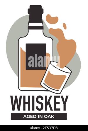 Produzione di whisky, componenti extra speciali e tecnologia di fabbricazione. Vettore in stile piatto Illustrazione Vettoriale