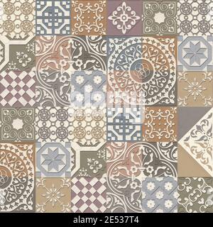 sfondo con piastrelle senza cuciture in stile portoghese. Motivo a mosaico blu e bianco. Piastrelle per ceramica in olandese, portoghese, spagnolo, italiano. Foto Stock