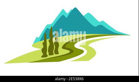 Montagne paesaggio icone isolate vettore modello identità aziendale Illustrazione Vettoriale