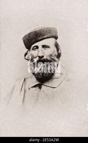 Foto d'archivio d'epoca di Giuseppe Garibaldi. Giuseppe Maria Garibaldi (1807 – 1882) è stato un generale italiano, patriota e repubblicano. Ha contribuito a. Foto Stock
