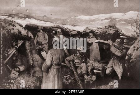 Il primo periodo della guerra mondiale. Posto di osservazione dell'artiglieria nei Carpazi. Foto Stock