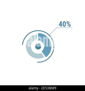 Diagramma circolare grafico a torta al 40% 40. Diagramma vettoriale della percentuale del cerchio. Illustrazione vettoriale piatta per il design dell'interfaccia utente Web, sfondo blu su bianco. Illustrazione Vettoriale