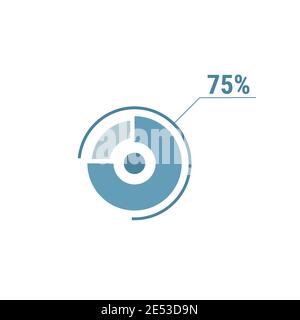 75 grafico circolare vettoriale settantacinque per cento, grafico del diagramma percentuale per la progettazione dell'interfaccia utente web, illustrazione vettoriale piatta. Illustrazione Vettoriale