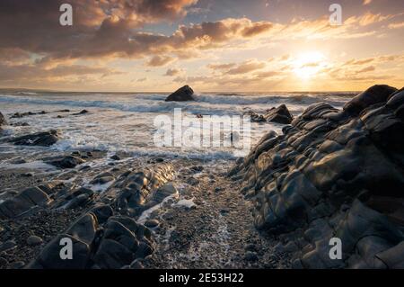 Sandymouth sulla North Cornwall coast, Bude, Cornwall, Inghilterra. Foto Stock